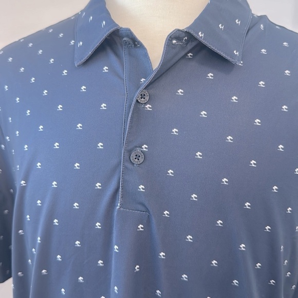 Men's Adidas Golf Polo Shirt Size L Navy Blue Pine Tree Print w/Accenture Logo - Picture 8 of 9